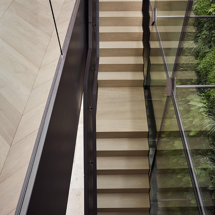Ebony and Co project - Stairs - Continental Oak - Chevron Pattern - Handcrafted Hardwood Floors